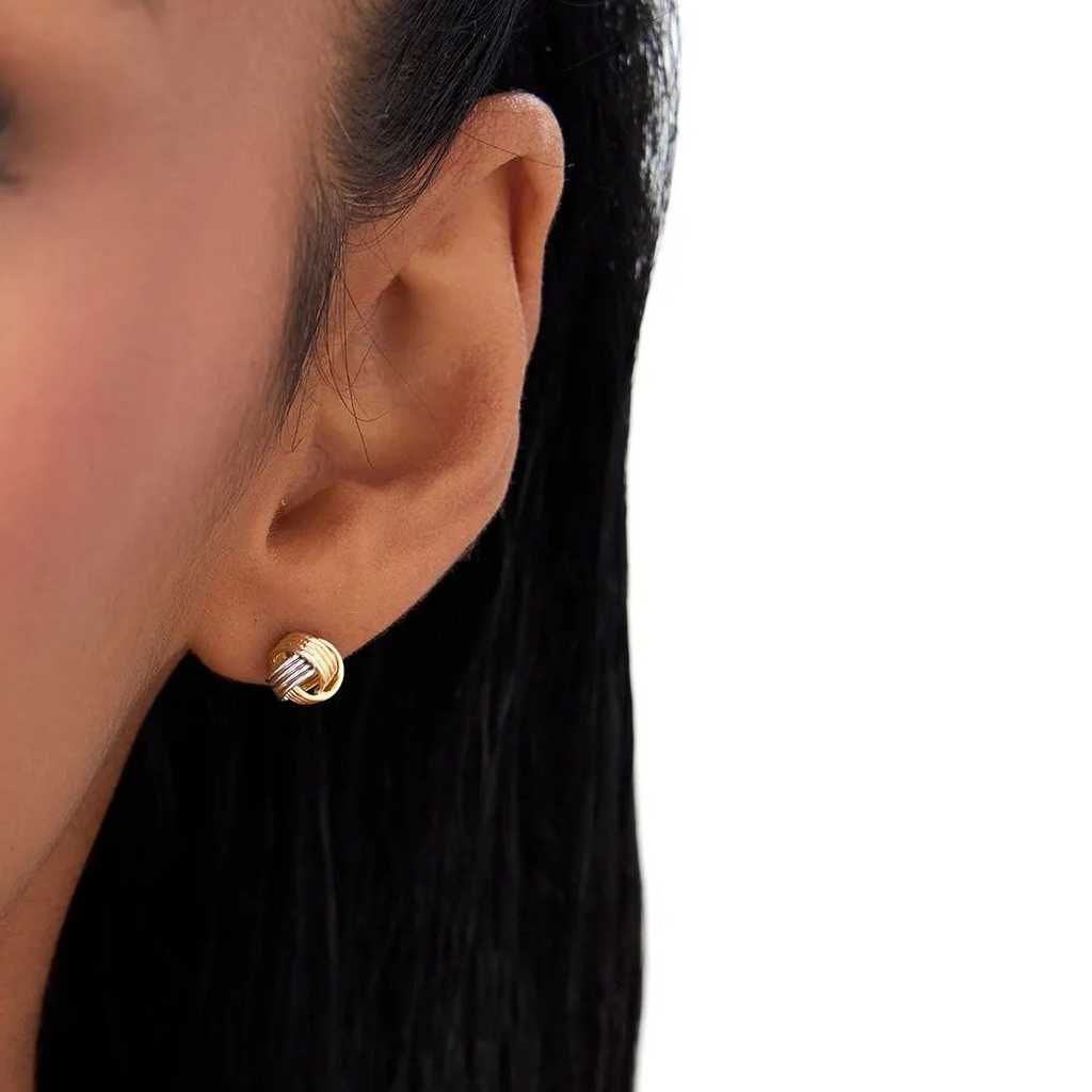 14k Gold Two-Tone Knot Stud Earrings 7mm Yellow and White Gold