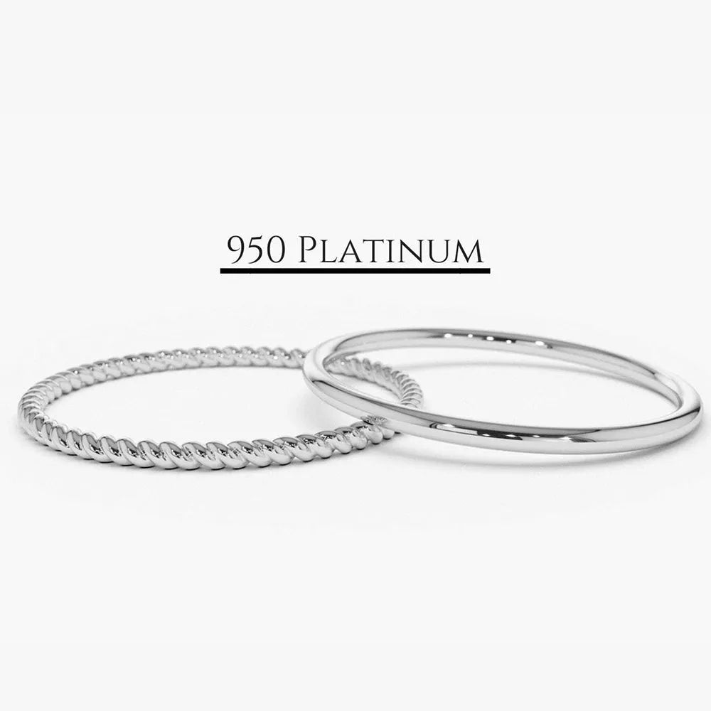 950 Platinum Plain Wedding Band Set Handmade Minimalist