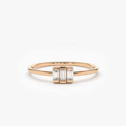 14K Solid Gold Baguette Cut Diamond Trio Channel Set Ring 0.18 CTW