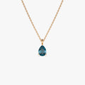14k Solid Gold London Blue Topaz Pear Shaped Solitaire Necklace 0.80 Carat