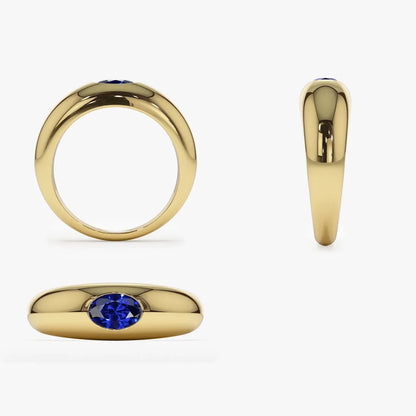 14k Gold Sapphire Oval Cut Flush Set Dome Ring 0.53 ctw