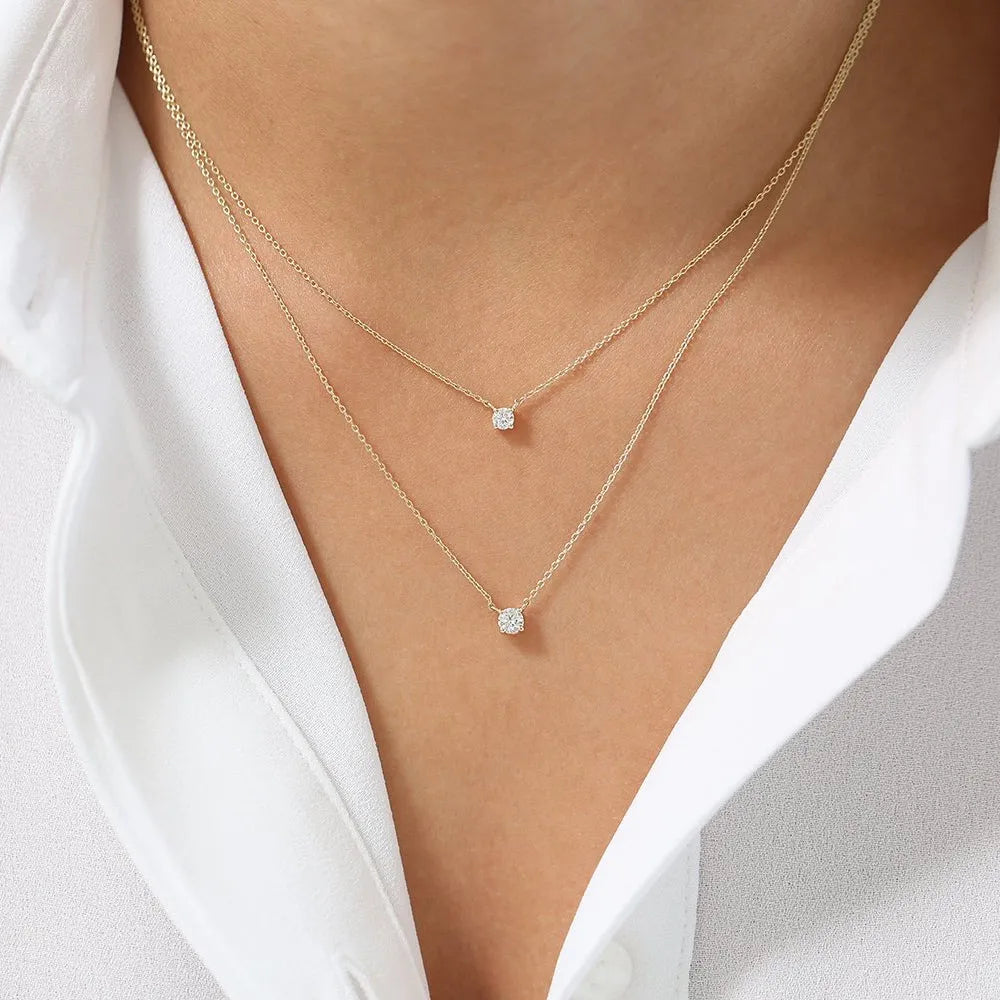 14K Gold Lab Grown Diamond Round Solitaire Necklace Prong Setting 0.30cttw