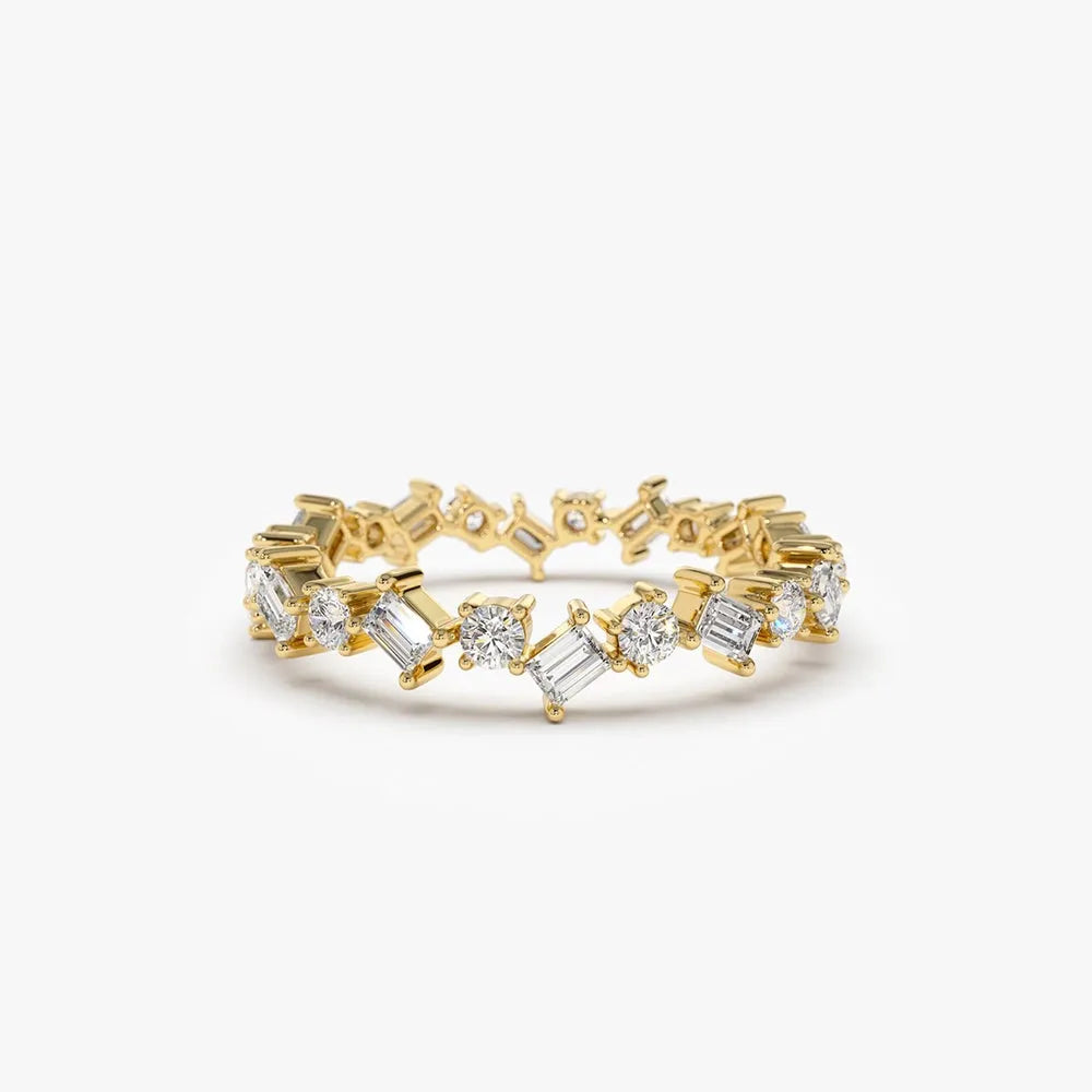 14k Gold Round and Baguette Diamond Full Eternity Ring 0.81 Carat