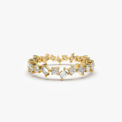 14k Gold Round and Baguette Diamond Full Eternity Ring 0.81 Carat