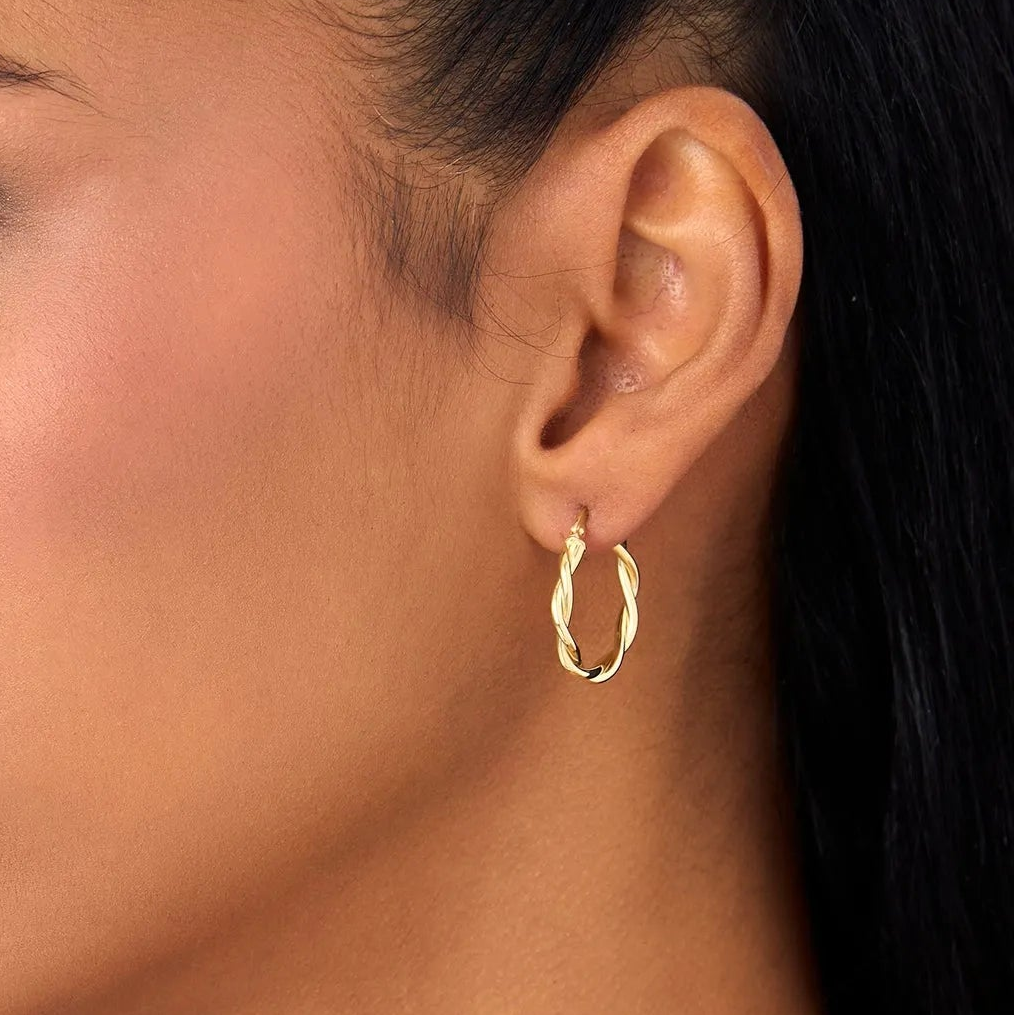 14k Yellow Gold Braided Hoop Earrings 20mm Outer Diameter 3mm Width