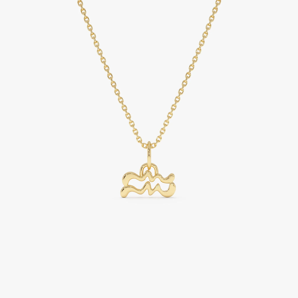 14k Solid Gold Aquarius Zodiac Charm Pendant Necklace