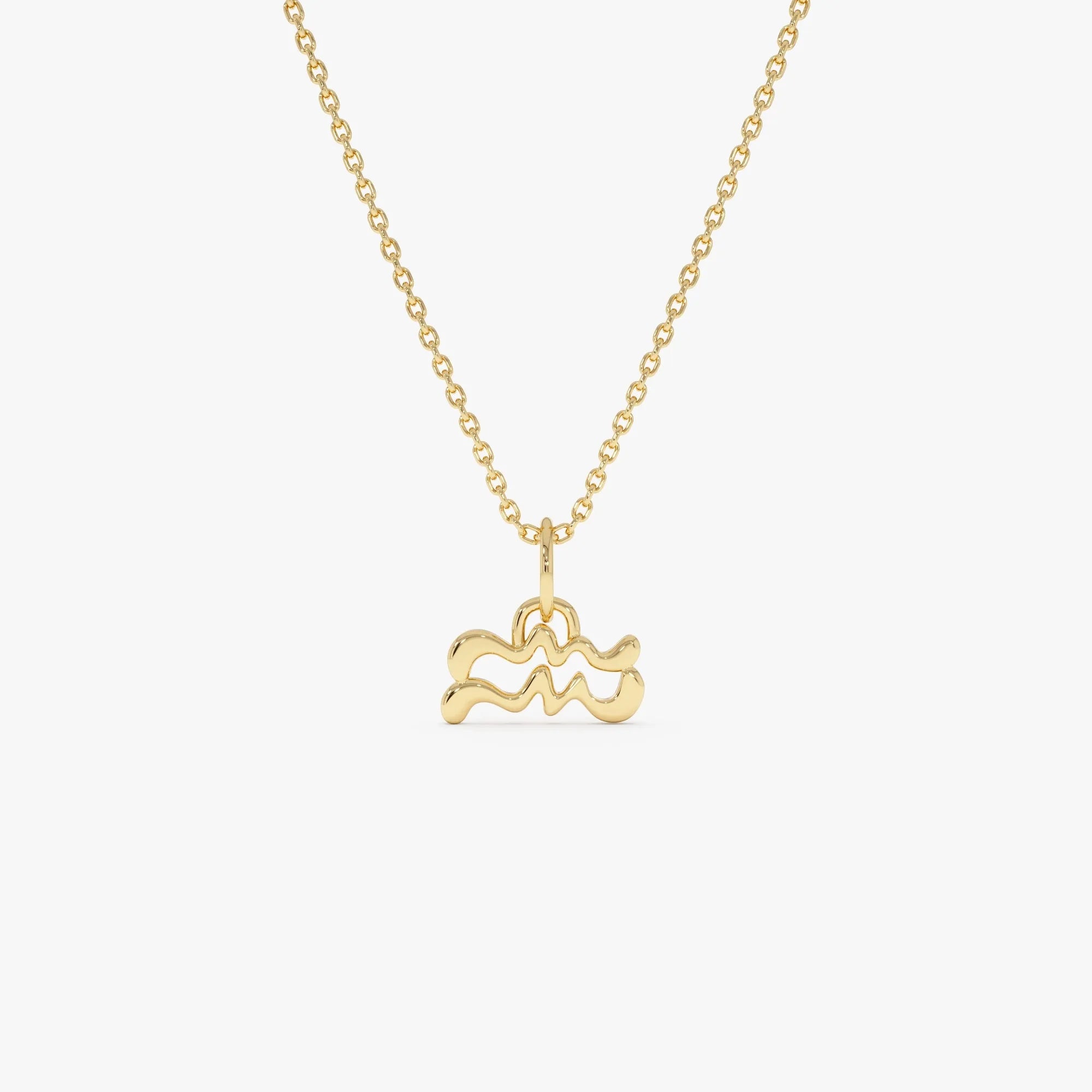 14k Solid Gold Aquarius Zodiac Charm Pendant Necklace
