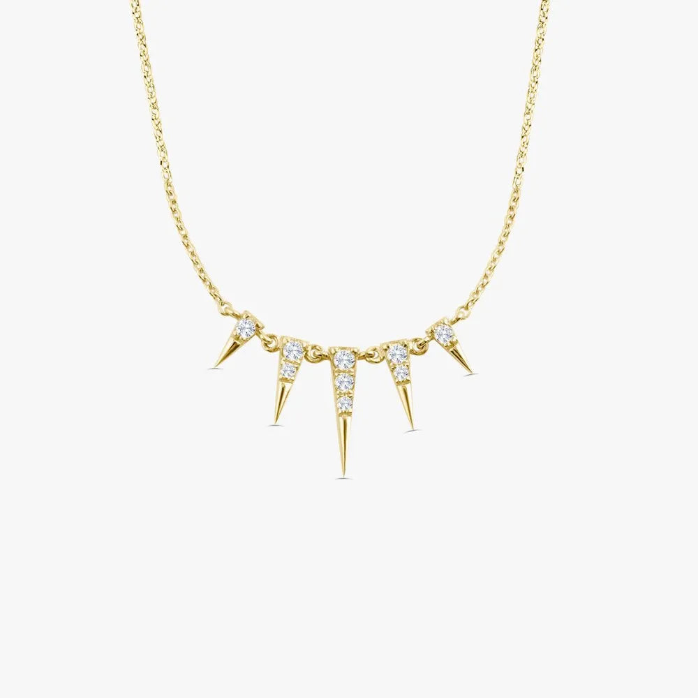 14K Solid Gold Round Diamond Spike Pendant Necklace Prong Setting 0.18ctw