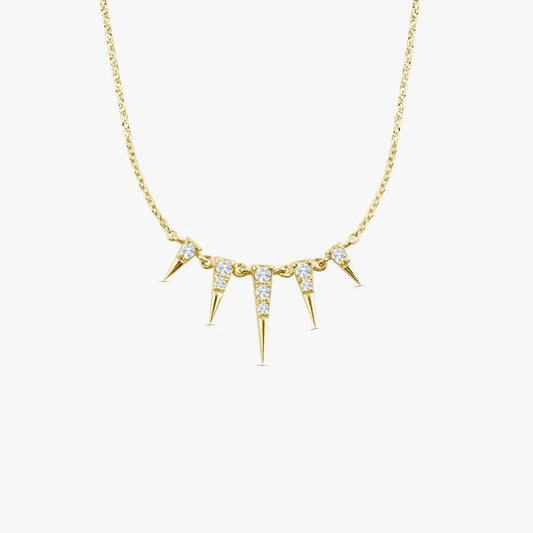 14K Solid Gold Round Diamond Spike Pendant Necklace Prong Setting 0.18ctw