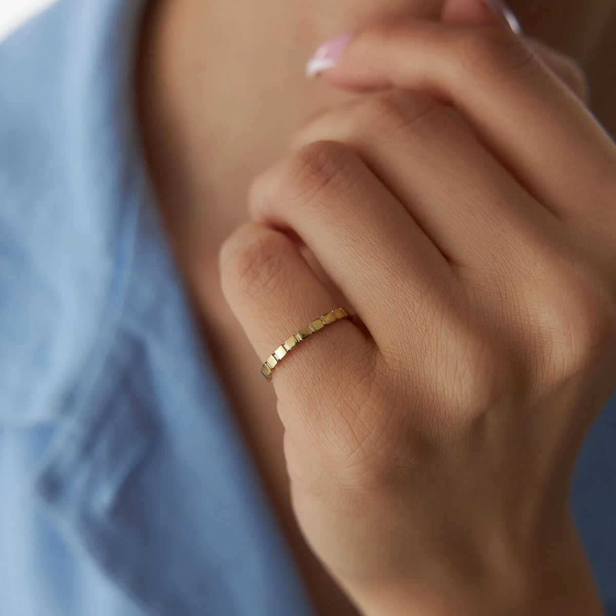 14k Solid Gold Geometric Square Stackable Band Ring