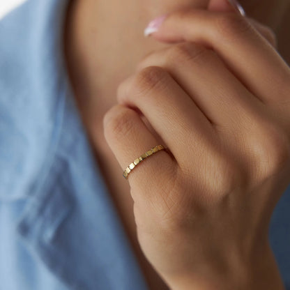 14k Solid Gold Geometric Square Stackable Band Ring