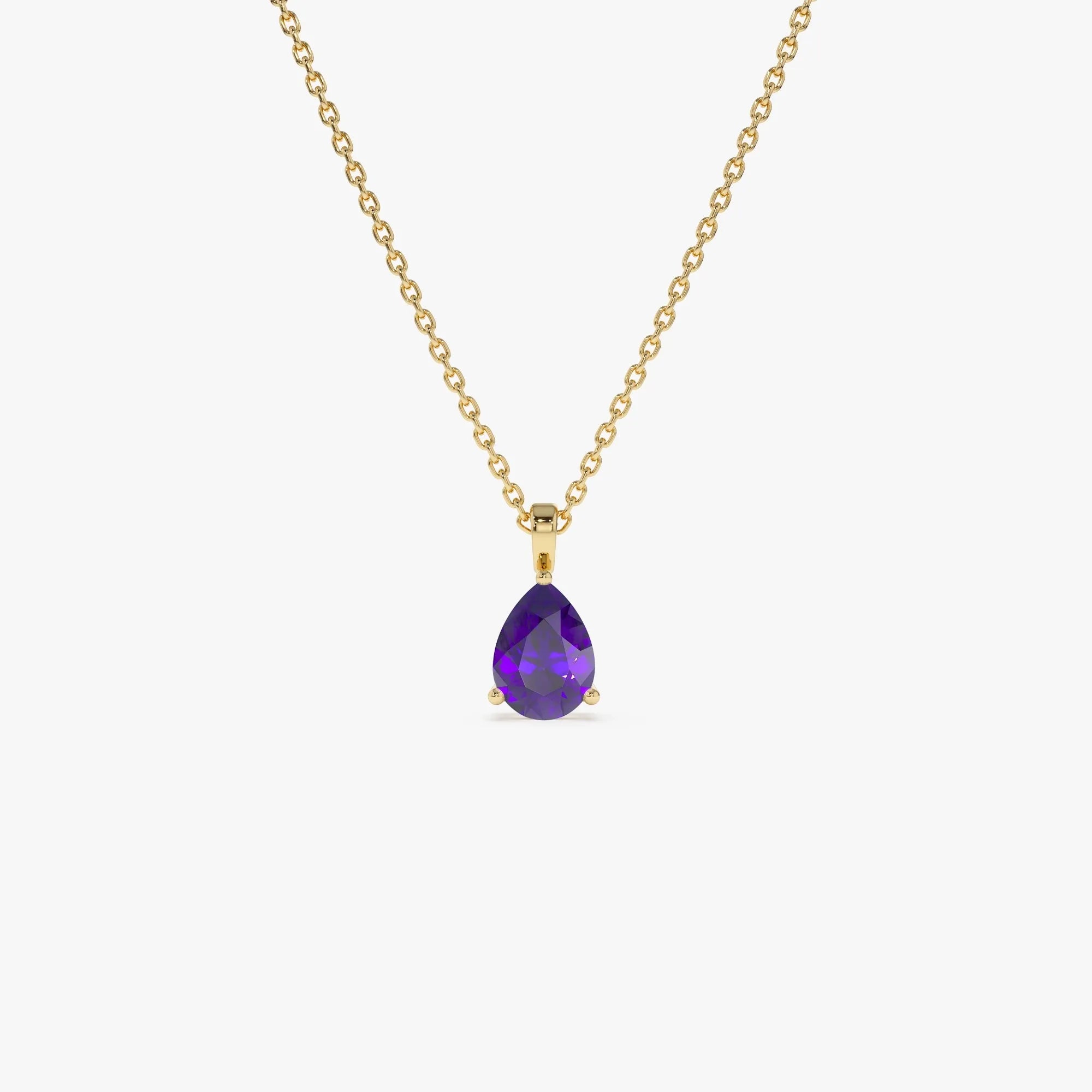 14k Solid Gold Amethyst Pear Shaped Solitaire Necklace 0.55 Carat