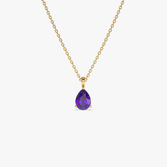 14k Solid Gold Amethyst Pear Shaped Solitaire Necklace 0.55 Carat
