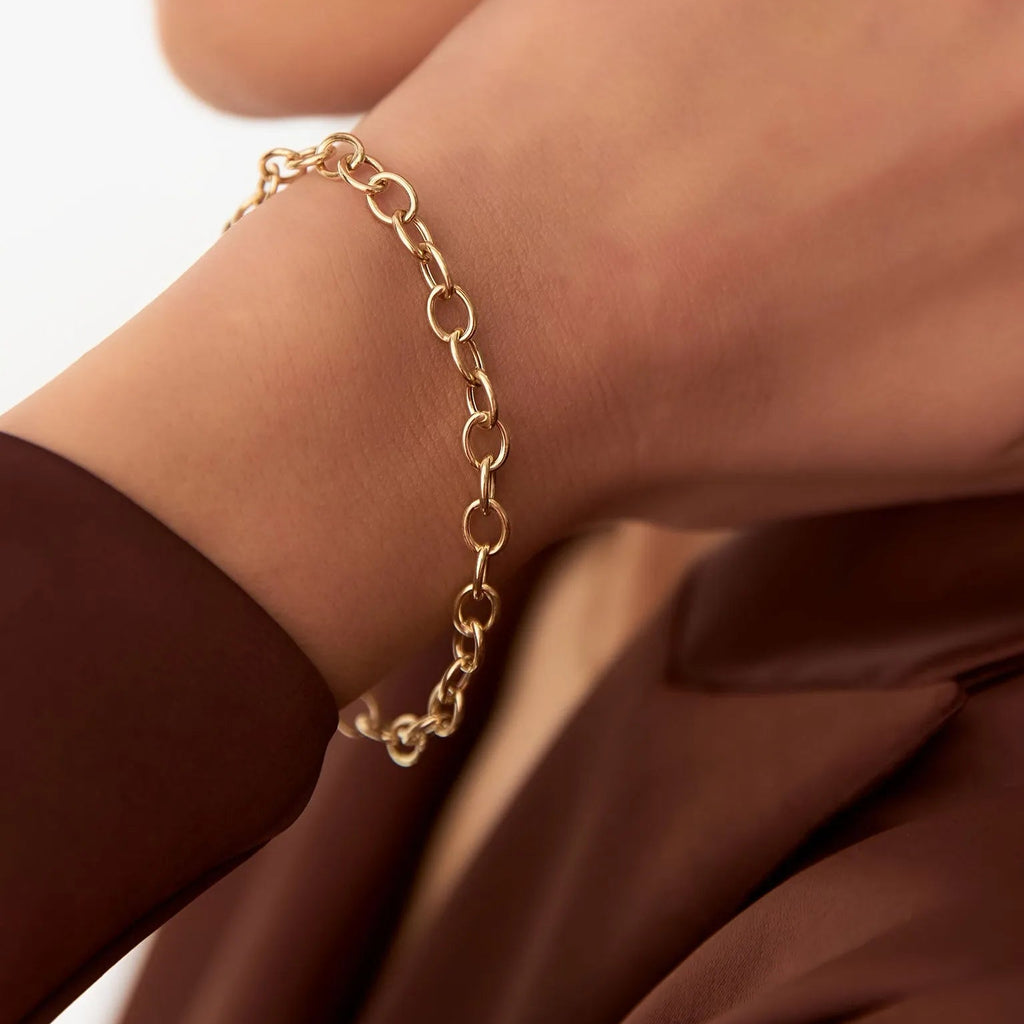 14k Yellow Gold Oval Link Cable Chain Bracelet