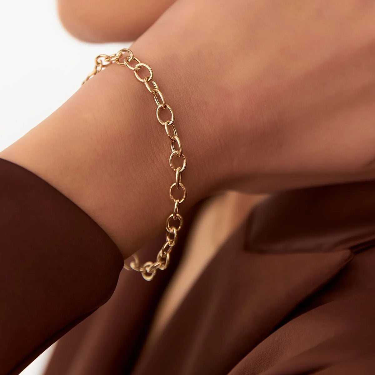 14k Yellow Gold Oval Link Cable Chain Bracelet