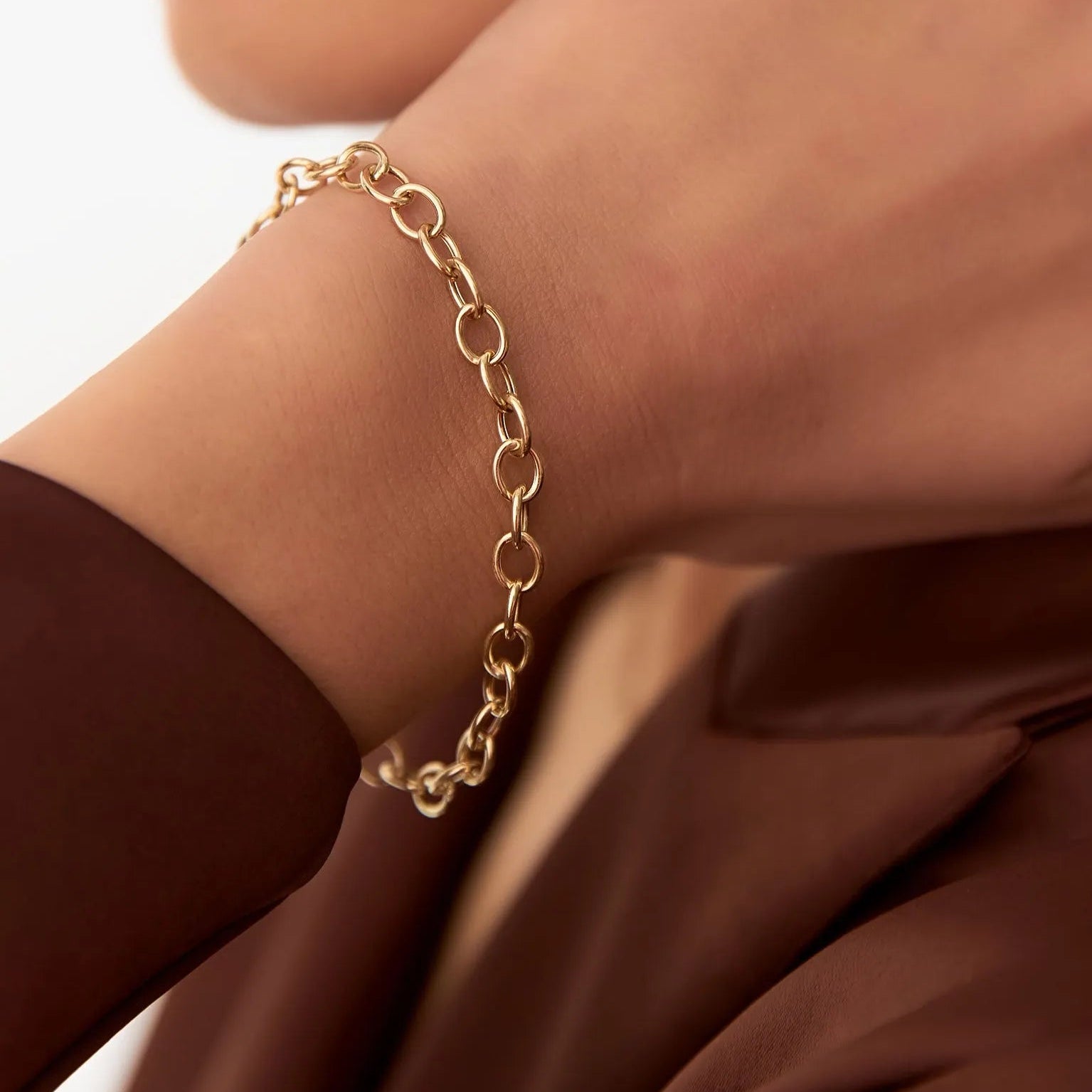 14k Yellow Gold Oval Link Cable Chain Bracelet
