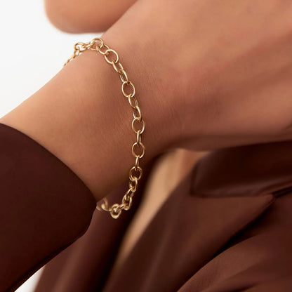 14k Yellow Gold Oval Link Cable Chain Bracelet