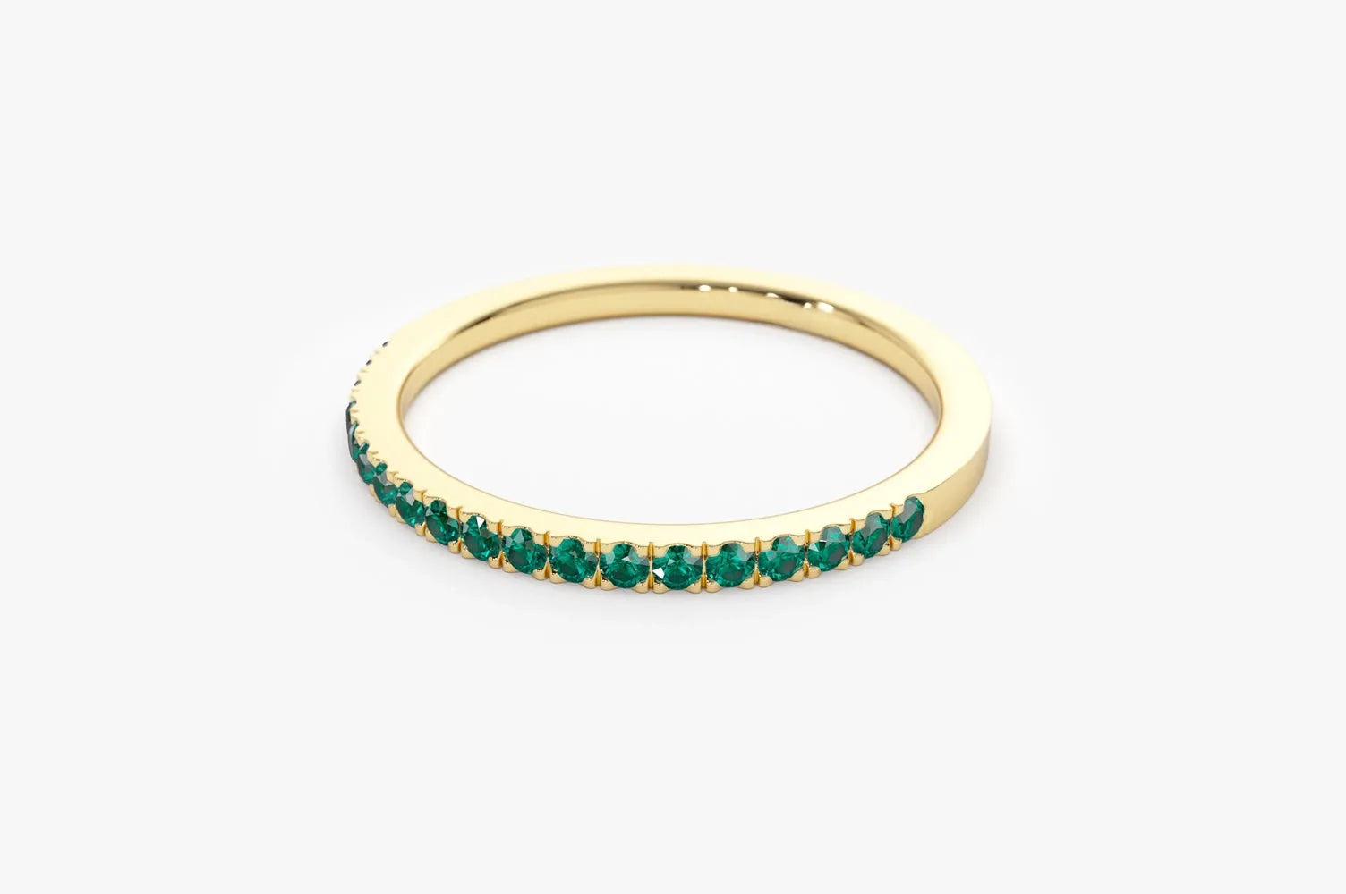 14K Solid Gold Round Emerald Half Eternity Ring Band 0.28 CTW