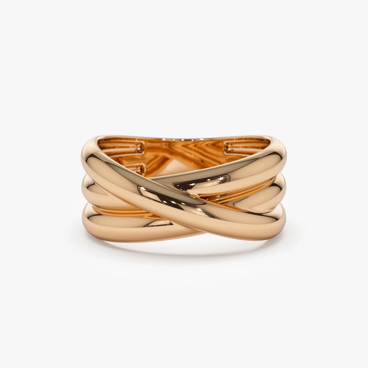 14k Solid Gold Multi Strand Crossover Wide Band Statement Ring