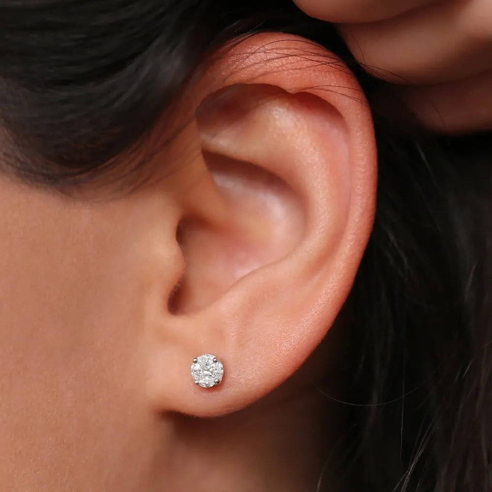 14k Gold Diamond Marquise and Princess Cut 5mm Illusion Setting Stud Earrings 0.45 ctw