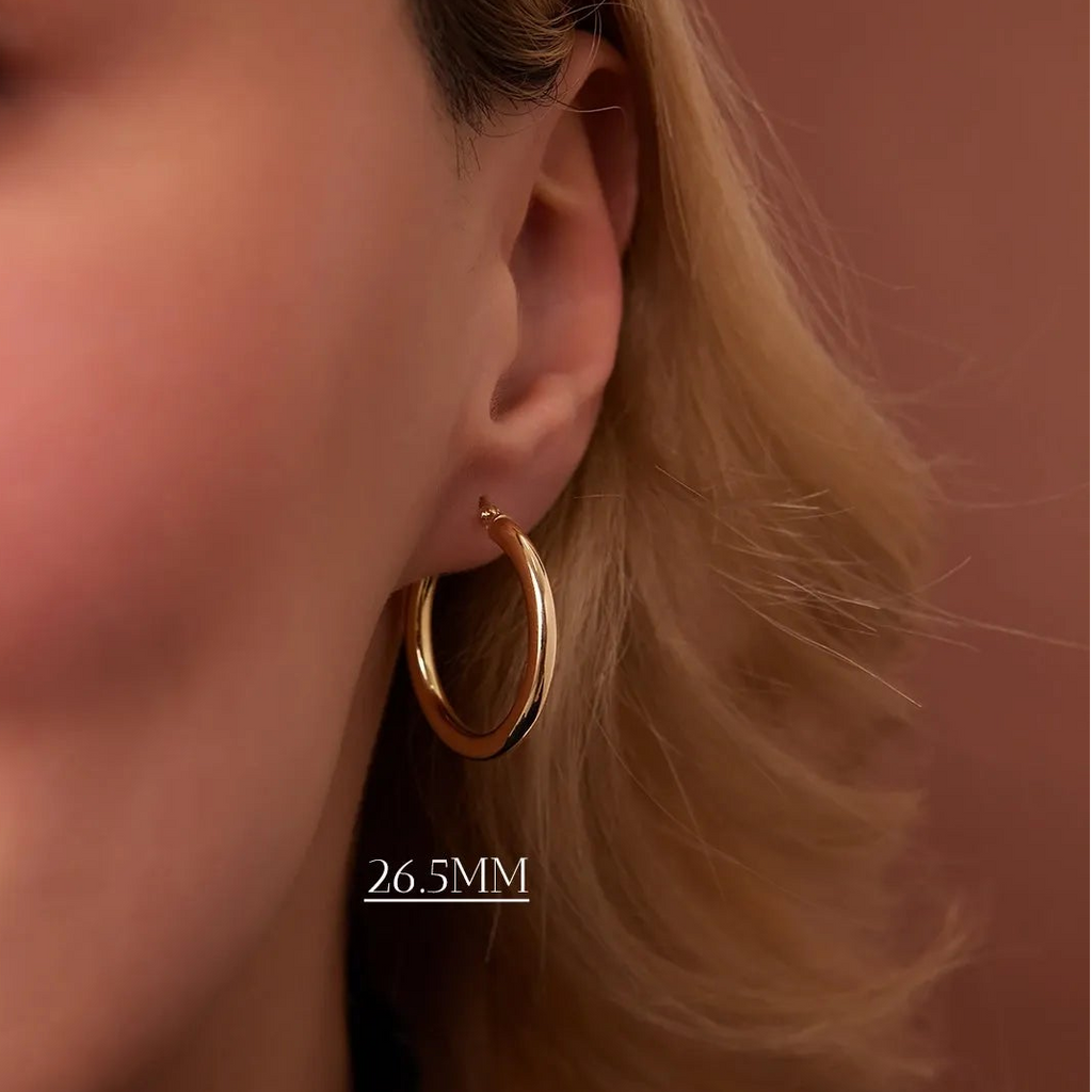 14k Solid Gold Round Hoop Earrings 3mm Thick Polished