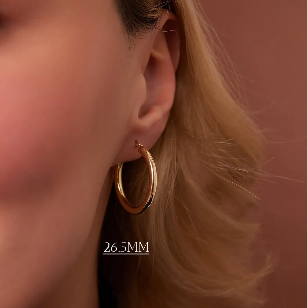 14k Solid Gold Round Hoop Earrings 3mm Thick Polished