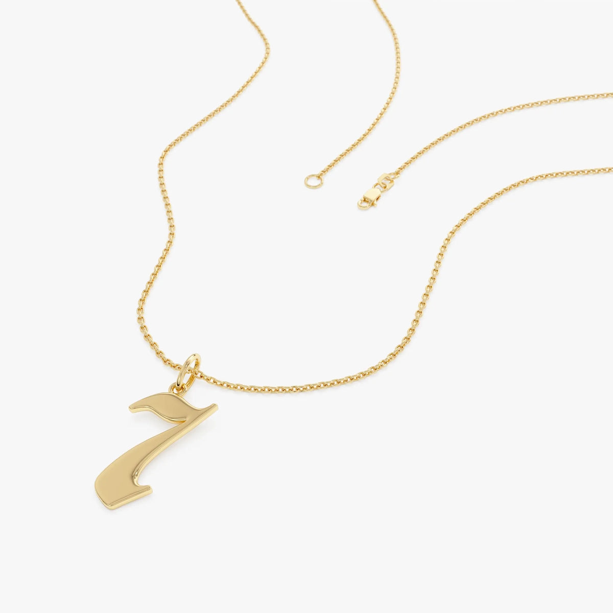 14k Solid Gold Gothic Number Pendant Necklace