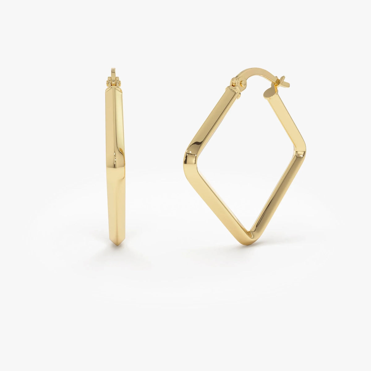 14k Yellow Gold Geometric Square Hoop Earrings 27mm Outer Diameter 2.5mm Width