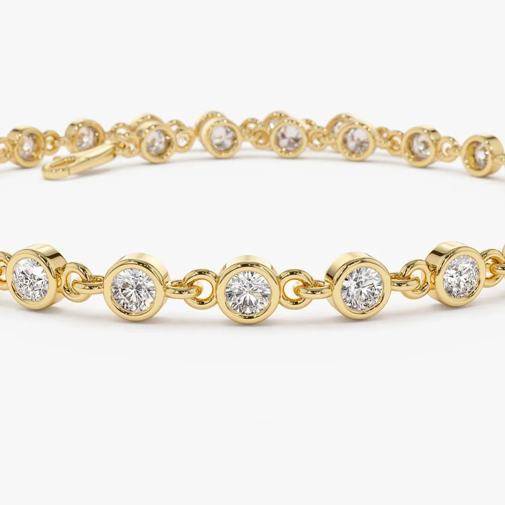 14K Solid Gold 1.85 CTW Round Diamond Bezel Set Tennis Bracelet