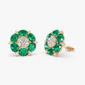 14k Gold Lab Grown Colombian Emerald and Diamond Oval Cut Cluster Stud Earrings 4.70 ctw