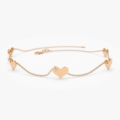 14k Solid Gold Five Dangle Heart Bracelet with Charms