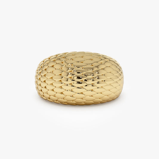 14k Solid Gold Chunky Snake Skin Texture Statement Ring