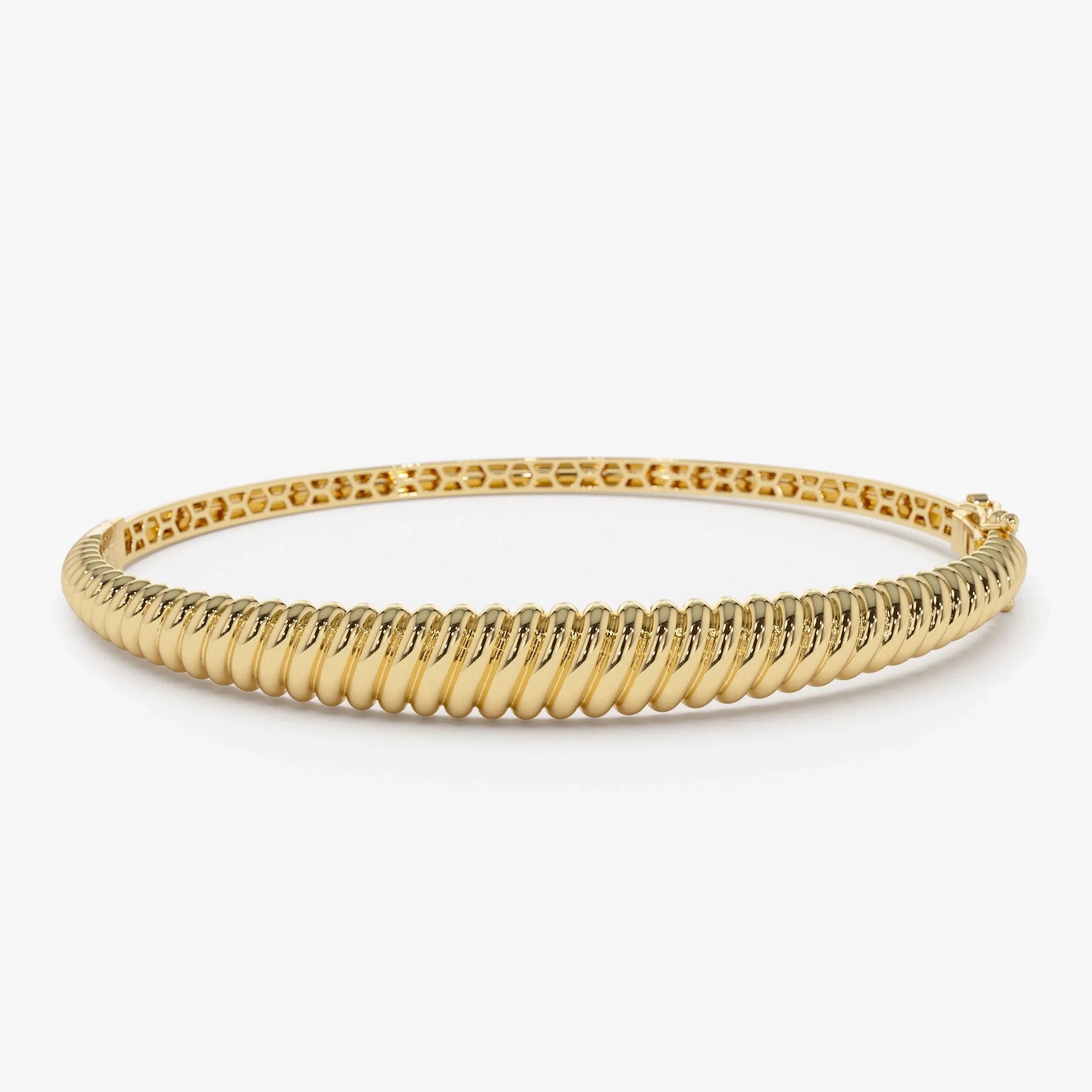 14K Solid Gold Wide Twist Design Bangle Bracelet