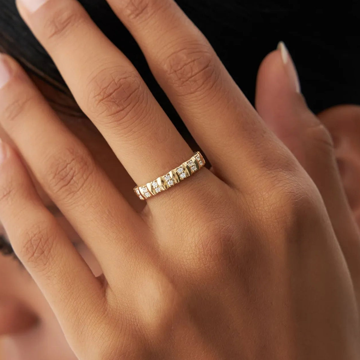 14k Solid Gold Round Diamond Double Row Eternity Ring 0.34 Carat