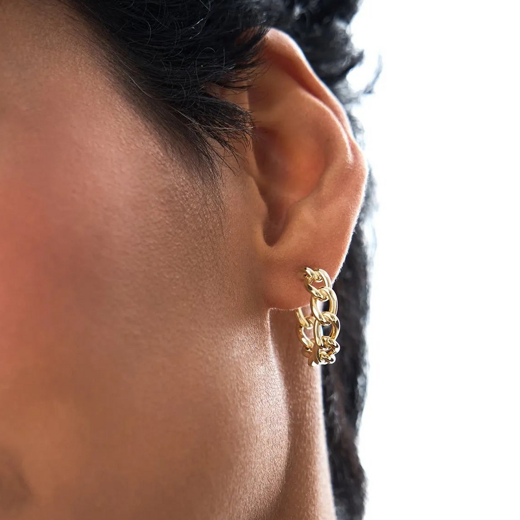 14k Yellow Gold Chain Link Statement Hoop Earrings 20mm 5mm Width