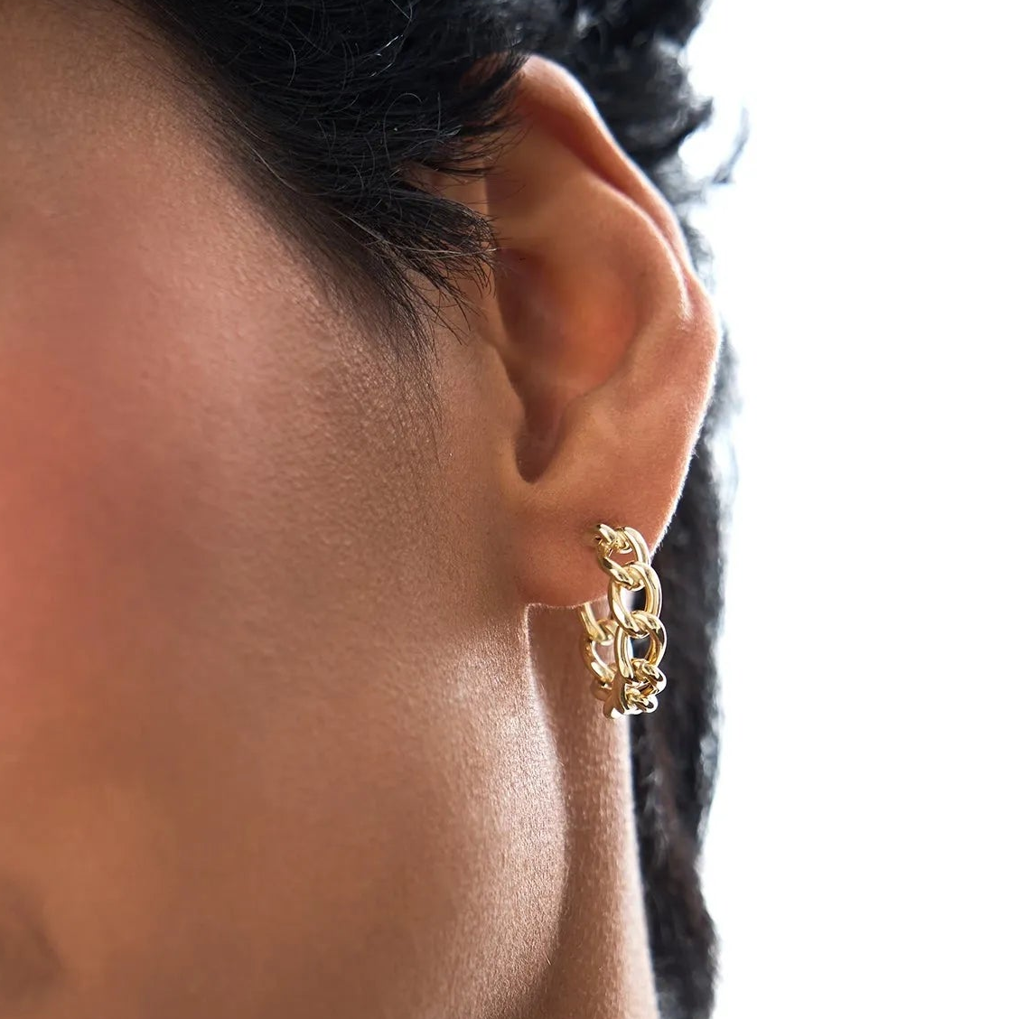 14k Yellow Gold Chain Link Statement Hoop Earrings 20mm 5mm Width
