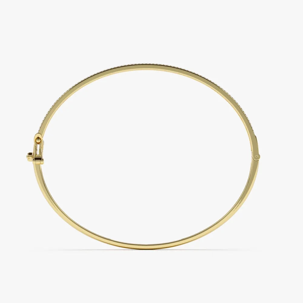 14K Solid Gold 0.75 CTW Round Diamond Three Row Pave 3MM Bangle