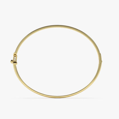 14K Solid Gold 0.75 CTW Round Diamond Three Row Pave 3MM Bangle
