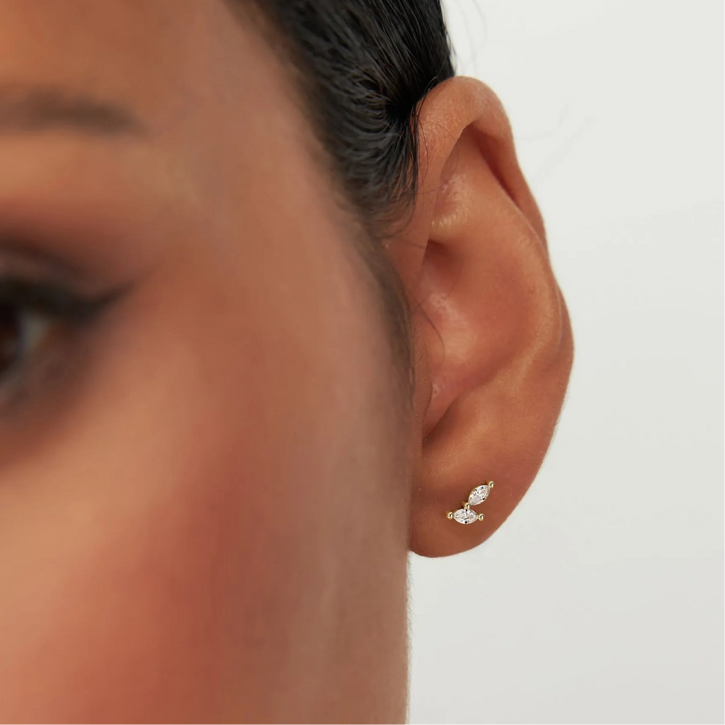 14k Gold Diamond Marquise Cut Double Stud Earrings 0.28 ctw