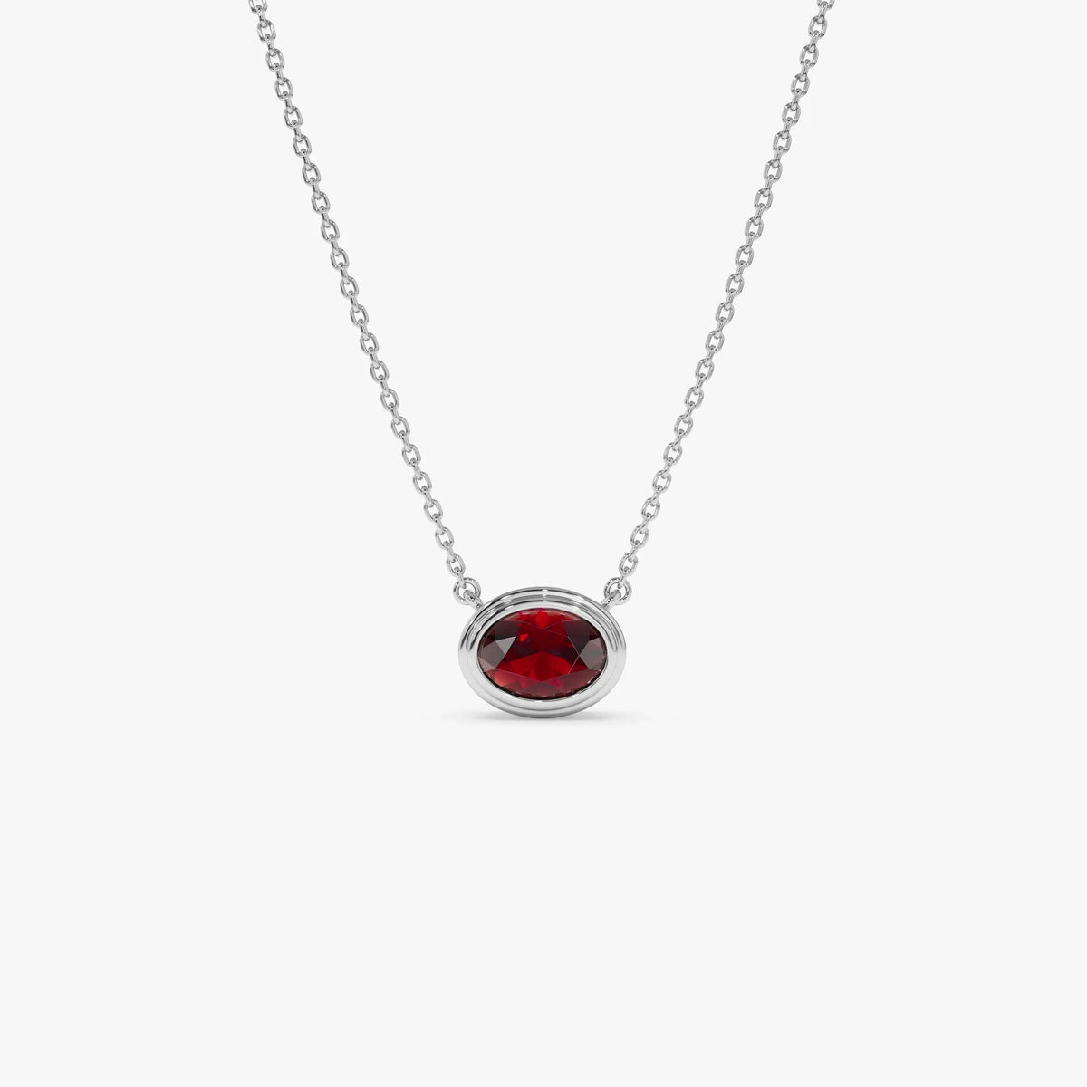 14k Solid Gold Garnet Oval Necklace 1.00 Carat Bezel Setting