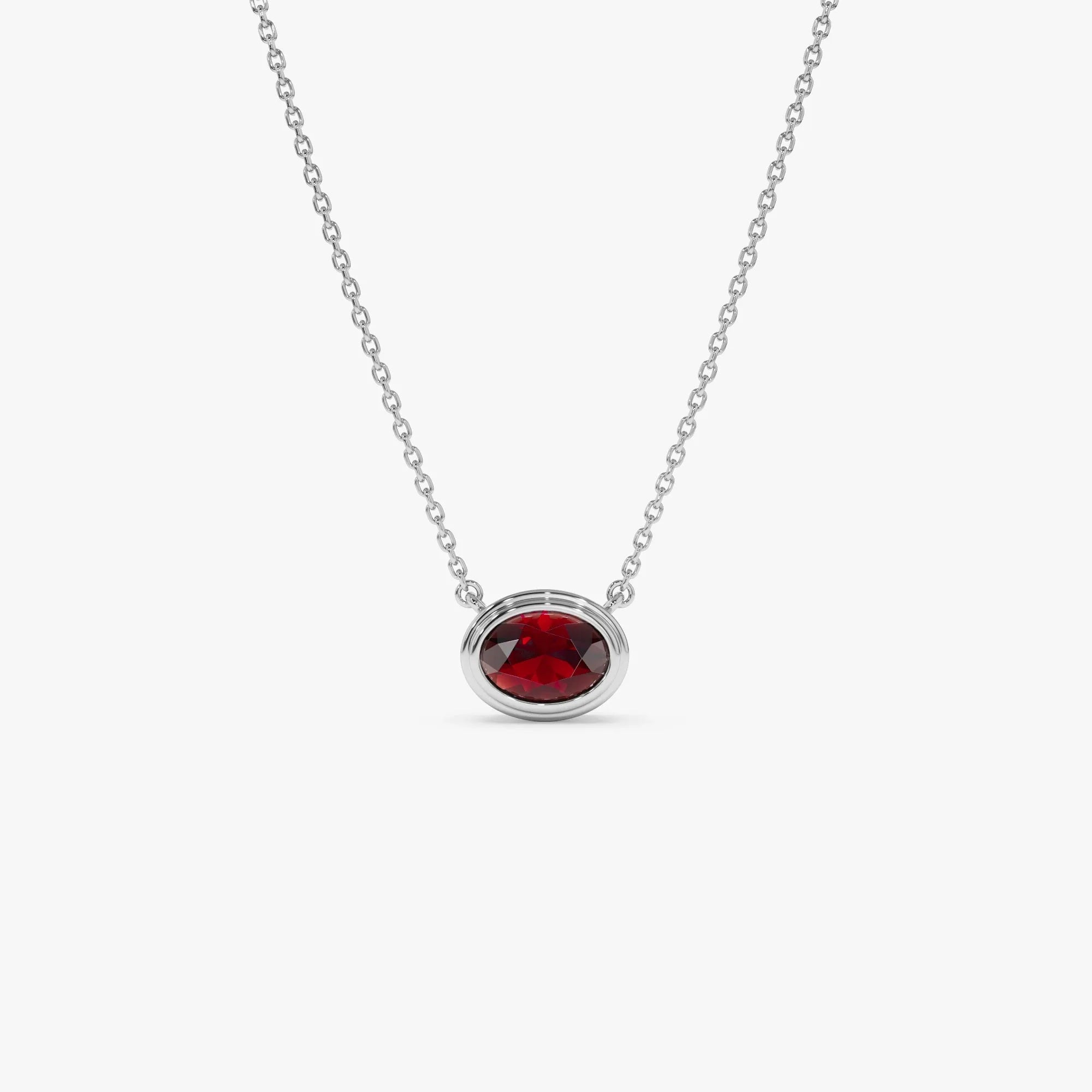 14k Solid Gold Garnet Oval Necklace 1.00 Carat Bezel Setting