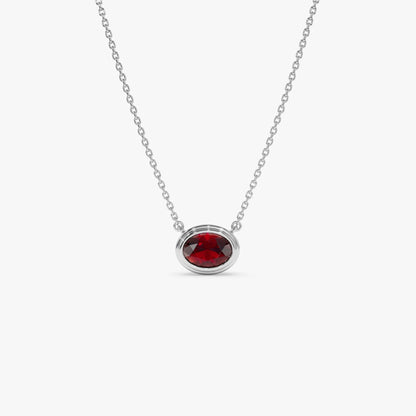 14k Solid Gold Garnet Oval Necklace 1.00 Carat Bezel Setting