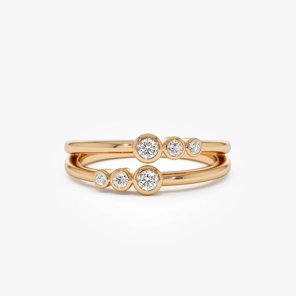 14k Gold Diamond Round Cut Double Row Bezel Setting Ring 0.16 ctw