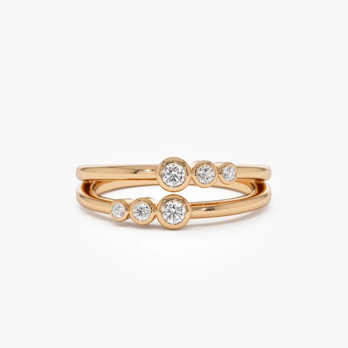 14k Gold Diamond Round Cut Double Row Bezel Setting Ring 0.16 ctw