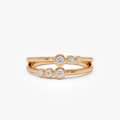 14k Gold Diamond Round Cut Double Row Bezel Setting Ring 0.16 ctw
