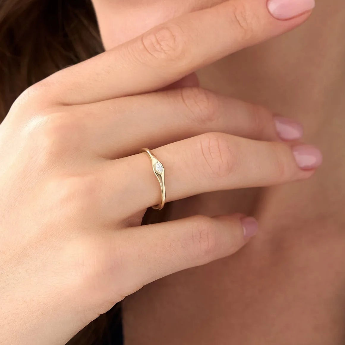 14k Gold Marquise Diamond Stacking Ring 0.08 ctw