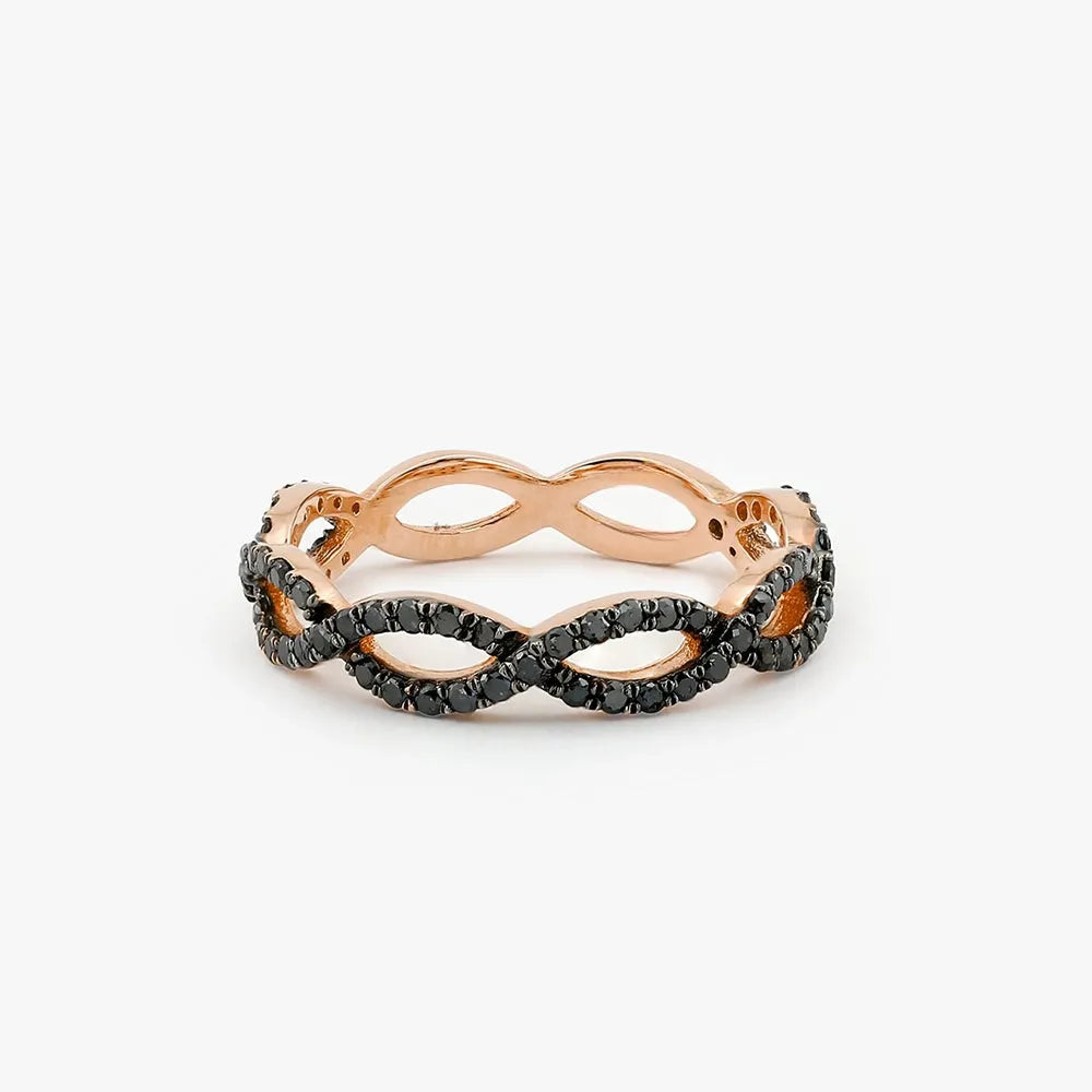 14k Gold Round Black Diamond 0.64ctw Micro Pave Intertwined Infinity Ring
