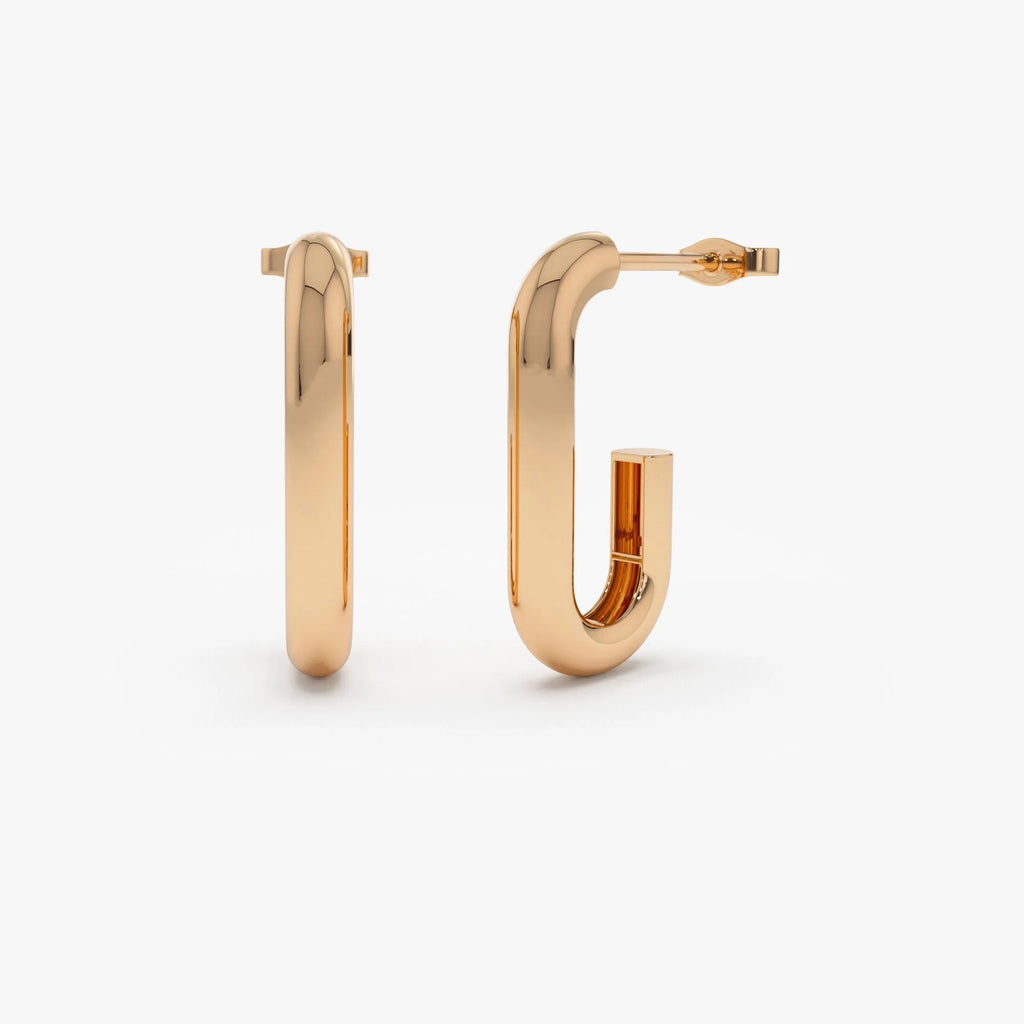 14k Gold Bold Paperclip Link Hoop Earrings 18mm Drop 3.5mm Width