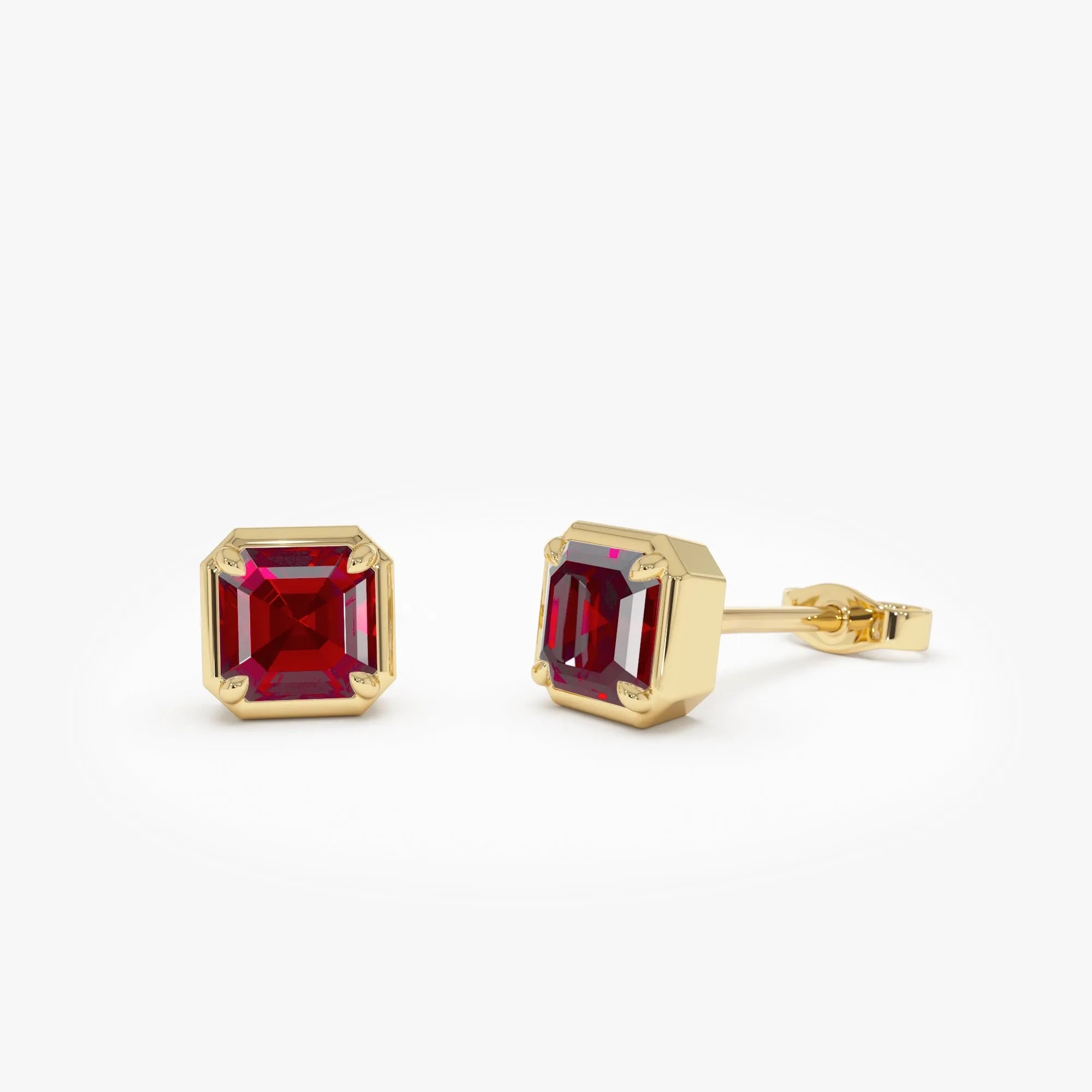 14K Solid Gold Asscher Cut Garnet Stud Earrings 1.70ctw