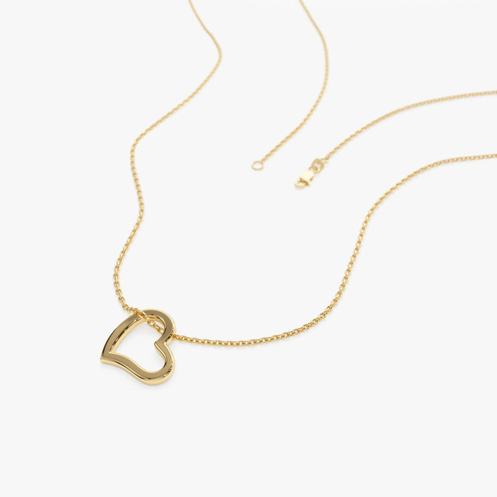14k Solid Gold Open Heart Charm Pendant Necklace